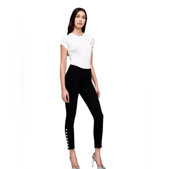 L'AGENCE Denim - L'AGENCE Piper high-rise coated faux leather look skinny jeans button detail. 28